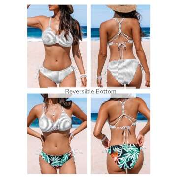 CUPSHE Women's Reversible Bikini Set with Braided Straps