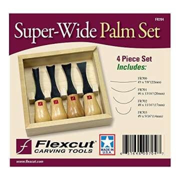 Flexcut 4-pc Super-Wide Format Palm Set, Includes #3 x7/8 inch, #6 x 13/16 inch, #8 x 11/16 inch and #9 x 9/16 inch. (FR704)
