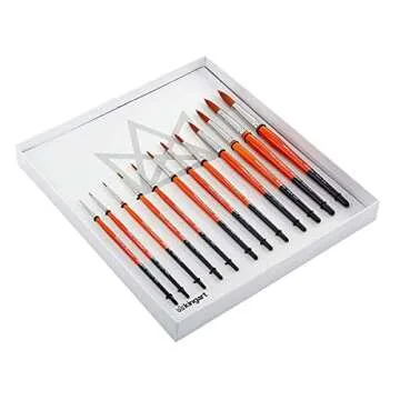 KINGART 1080D Premium Radiant Series Golden Synthetic Brushes, Set of 12, for Acrylic, Oil and Watercolor, Gift Box