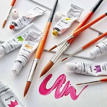 KINGART 1080D Premium Radiant Series Golden Synthetic Brushes, Set of 12, for Acrylic, Oil and Watercolor, Gift Box