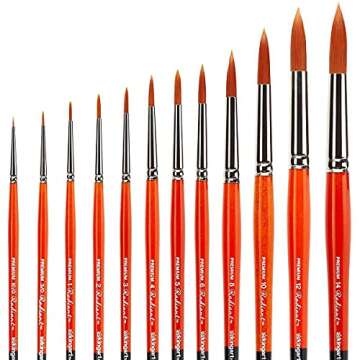 KINGART 1080D Premium Radiant Series Golden Synthetic Brushes, Set of 12, for Acrylic, Oil and Watercolor, Gift Box