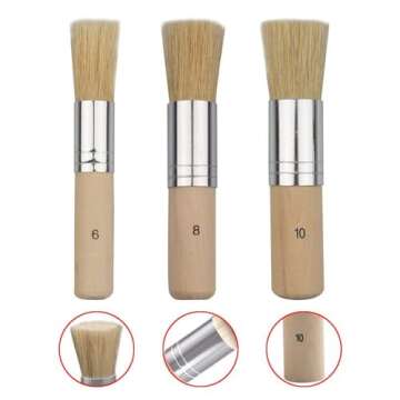 COCODE Wooden Stencil Brush (Set of 3), Natural Bristle Brushes Perfect for Acrylic Painting, Oil Painting, Watercolor Painting, Stencil Project, Card Making and DIY Art Crafts