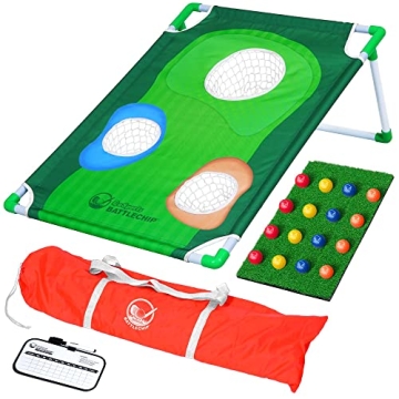 GoSports BattleChip Tour Backyard Golf Cornhole Game – Includes 2 Targets, 2 Chipping Mats, 16 Foam Golf Balls, Scorecard and Carry Case