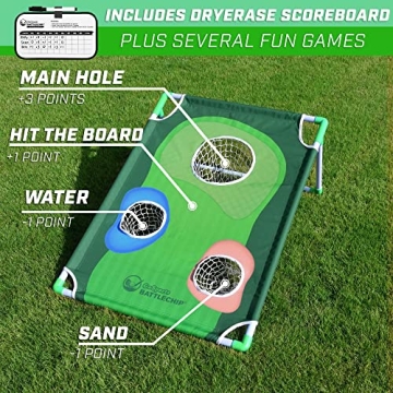 GoSports BattleChip Tour Backyard Golf Cornhole Game – Includes 2 Targets, 2 Chipping Mats, 16 Foam Golf Balls, Scorecard and Carry Case