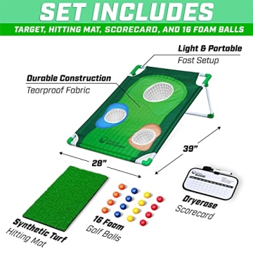 GoSports BattleChip Tour Backyard Golf Cornhole Game – Includes 2 Targets, 2 Chipping Mats, 16 Foam Golf Balls, Scorecard and Carry Case