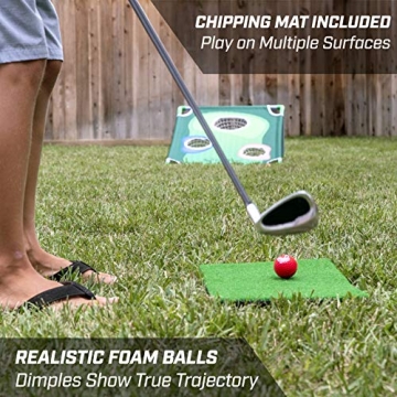 GoSports BattleChip Tour Backyard Golf Cornhole Game – Includes 2 Targets, 2 Chipping Mats, 16 Foam Golf Balls, Scorecard and Carry Case