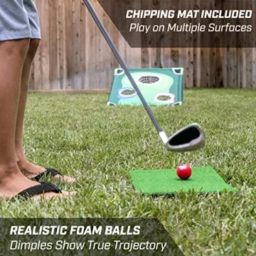 GoSports BattleChip Tour Backyard Golf Cornhole Game – Includes 2 Targets, 2 Chipping Mats, 16 Foam Golf Balls, Scorecard and Carry Case