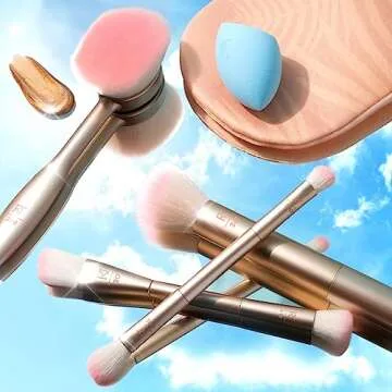 Real Techniques Endless Summer Makeup Brush Kit, Face Brushes, For Foundation, Powder, Highlight, Contour, & Bronzer, Inlcudes Tanning Mitt, Premium Quality, 6 Piece Set