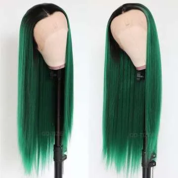 QD-Tizer Ombre Green Lace Front Wigs - Fashionable Heat Resistant Synthetic Hair