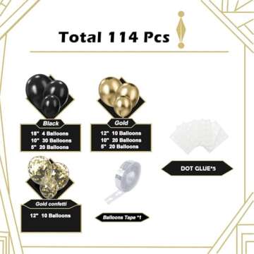 Black and Gold Balloon Garland Kit - 114Pcs Premium Latex Party Decoration