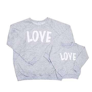 Y&TBABY Mommy and Me Love Print Long Sleeve Pullover Tee Tops Family Matching Casual Sweatshirt T-Sh...