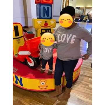 Y&TBABY Mommy and Me Love Print Long Sleeve Pullover Tee Tops Family Matching Casual Sweatshirt T-Shirt Clothes Outfits(Grey,Daughter/6-12 Months)