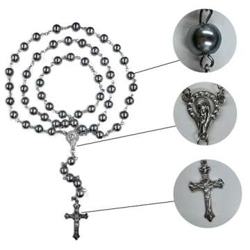 FLAFARY Rosary Set, First Communion Rosary for Girls and Boys, Rosary Beads Catholic for Men, Women and Kids Packed in Transparent Plastic Bag, Rosary Necklace as Gifts for Mother, Grandmother (Grey)