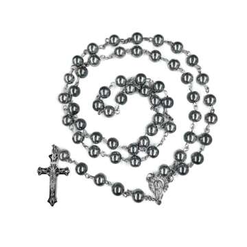 FLAFARY Rosary Set, First Communion Rosary for Girls and Boys, Rosary Beads Catholic for Men, Women and Kids Packed in Transparent Plastic Bag, Rosary Necklace as Gifts for Mother, Grandmother (Grey)