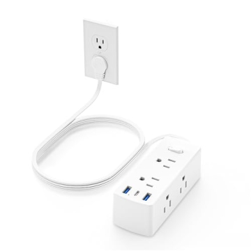 Flat Plug Power Strip with USB - 6 Outlets, 3 USB