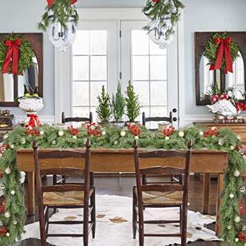 DearHouse Pine Christmas Garland,6Ft WinterArtificial Greenery Garland for Holiday Season Mantel Fireplace Table Runner Centerpiece Decor