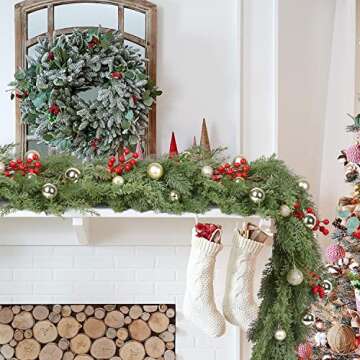 DearHouse Pine Christmas Garland,6Ft WinterArtificial Greenery Garland for Holiday Season Mantel Fireplace Table Runner Centerpiece Decor