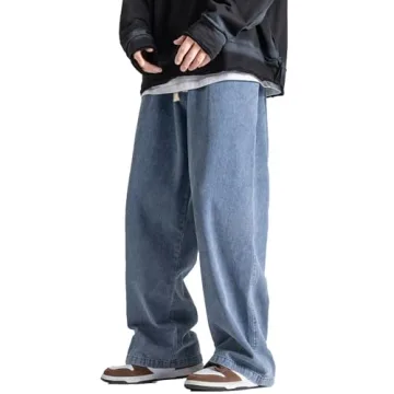 DOSLAVIDA Men's Hip Hop Jean Joggers Loose Fit Streetwear Biker Baggy Jeans Pants Stylish Printed Ca...