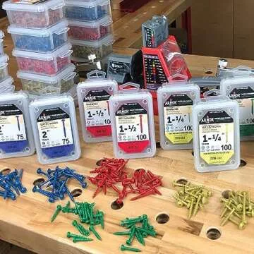 ARMOR TOOL Pocket Hole Screws - 1-1/2" Fine Thread Joinery Screws 100 Pack with Red Color Coat & Square Drive - AW-F-150-100