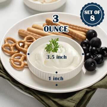 KOBIKOBI 3 Oz 8 Pack Dipping Bowls Set - Ceramic Dipping Sauce Bowls, Soy Sauce Dish, Side Dish Bowl...