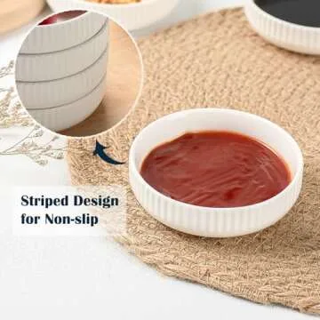 KOBIKOBI 3 Oz 8 Pack Dipping Bowls Set - Ceramic Dipping Sauce Bowls, Soy Sauce Dish, Side Dish Bowls, Small Serving Bowls for Kitchen, BBQ, Condiments, Appetizer, Dessert, Sushi, Party - White