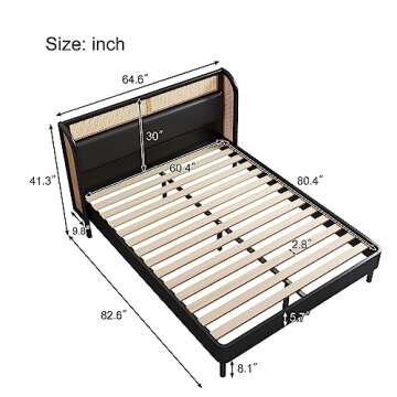 Merax Modern Rustic Solid Wood Platform Bed with Rattan Headboard Full Bed Frame No Box Spring Neede...