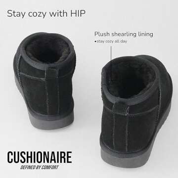 CUSHIONAIRE Women's Hip 2 Genuine Suede Ankle Snow Boots - Pull-On with Cozy Faux Shearling Lining, +Memory Foam, Winter Boots For Women, Black 6.5