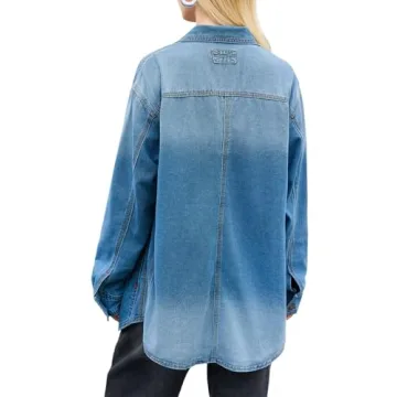PLNOTME Womens Oversized Denim Shacket - Trendy Style