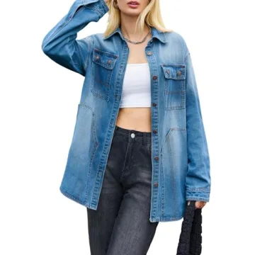 PLNOTME Womens Oversized Denim Shacket - Trendy Style