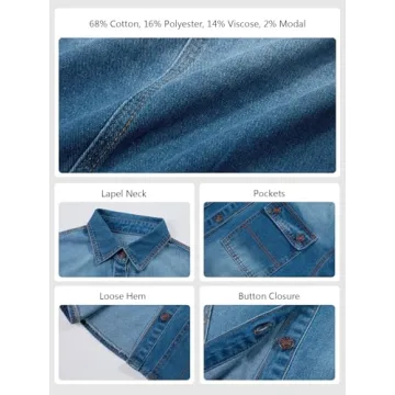PLNOTME Womens Oversized Denim Shacket - Trendy Style