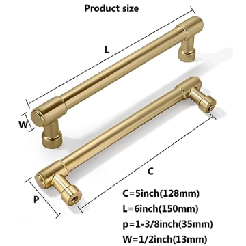 Elegant Brushed Brass Cabinet Pulls - 10 Pack Kitchen Handles