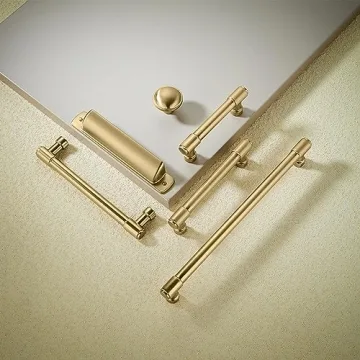 Elegant Brushed Brass Cabinet Pulls - 10 Pack Kitchen Handles