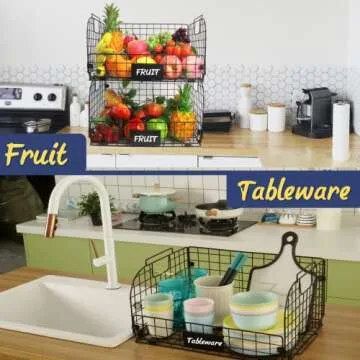 4 PACK XXL Stackable Wire Baskets for Storage Pantry,Fruit Basket For Kitchen Cabinet 16.3''x12''x8.2'' Metal Baskets For Organizing,Vegetable Fruit Snack Chips Onion Potato Cans Organization