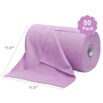 LIVOS Microfiber Cleaning Cloth Roll - 80 Pack, Reusable Paper Towels Purple Tear Away Towels, Microfiber Towels for Cars, Super Absorbent Lint Free Cleaning Rags for House,Kitchen,Window-11.5"x11.5"