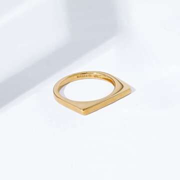 Amazon Essentials 14K Gold Plated Sterling Silver Bar Ring - A Minimalist Essential in Size 7