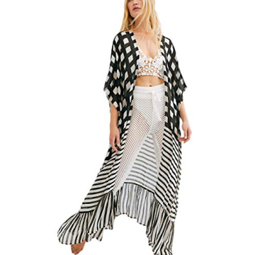 Bsubseach Women Long Kimono Swimsuit Cover Ups Chiffon Maxi Cardigan Open Front Bathing Suit Lightwe...