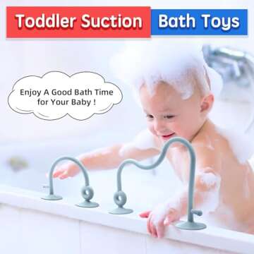 Baby Sensory Teething Chew High Chair Suction Toys for Infant Toddlers 6 12 18 24 Months, Food Grade Silicone Teether with Oak Loop Montessori Educational Parent-Child Baby Bath Toy (Blue)