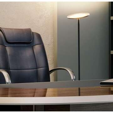 Brightech Sky LED Torchiere Super Bright Floor Lamp - Contemporary, High Lumen Light for Living Rooms & Offices - Dimmable, Indoor Pole Uplight for Bedroom Reading - Black