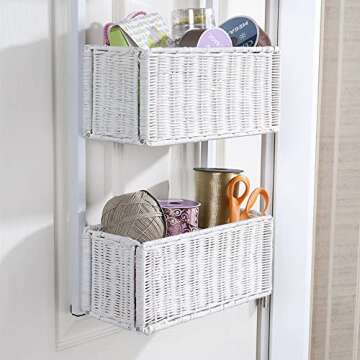 SEI Furniture Over-The- Door 3-Tier Woven Basket Storage, White