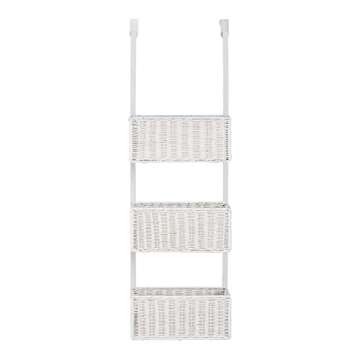 SEI Furniture Over-The- Door 3-Tier Woven Basket Storage, White