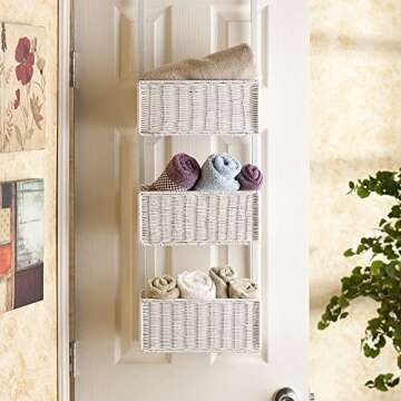 SEI Furniture Over-The- Door 3-Tier Woven Basket Storage, White