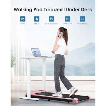 HomeFitnessCode Walking Pad, 5MPH Under Desk Treadmill Portable for Office & Home, Wider Running Bel...