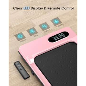 HomeFitnessCode Walking Pad, 5MPH Under Desk Treadmill Portable for Office & Home, Wider Running Belt, Remote Control, LED Display, 300 LB Capacity, Pink