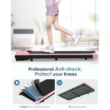 HomeFitnessCode Walking Pad, 5MPH Under Desk Treadmill Portable for Office & Home, Wider Running Belt, Remote Control, LED Display, 300 LB Capacity, Pink