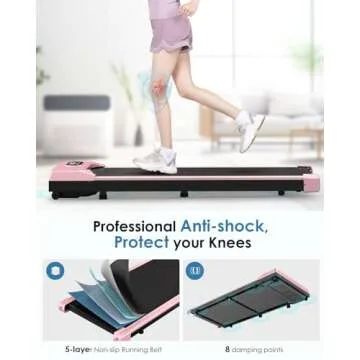 HomeFitnessCode Walking Pad, 5MPH Under Desk Treadmill Portable for Office & Home, Wider Running Belt, Remote Control, LED Display, 300 LB Capacity, Pink