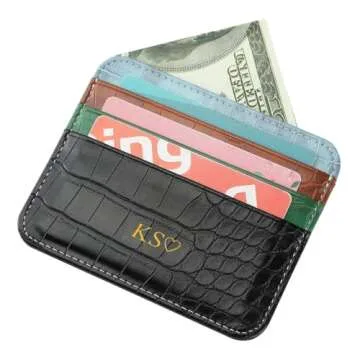 Personalisa Gold Silver Initial letters Credit Card Holder Wallet, PU Leather Ultra Slim Wallet, Thin Minimalist Credit Card Case Card Protector, Front Pocket Wallets for Men, Women (pebble white)
