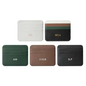Personalisa Gold Silver Initial letters Credit Card Holder Wallet, PU Leather Ultra Slim Wallet, Thin Minimalist Credit Card Case Card Protector, Front Pocket Wallets for Men, Women (pebble white)