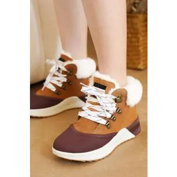 Project Cloud Waterproof Snow Boots for Women - Memory Foam Insole Non-Slip Womens Snow Boots & Winter Shoes with Shoe Lace - Lightweight Indoor Outdoor Shoes (Terina, CML, 7)