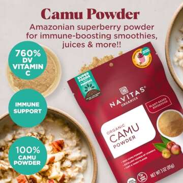 Navitas Organics Camu Camu Powder. Bag, 17 Servings — Organic, Non-GMO, Gluten-Free, 3 Ounce (Pack of 1) (858847000208)