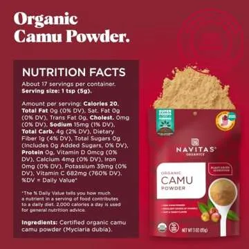 Navitas Organics Camu Camu Powder. Bag, 17 Servings — Organic, Non-GMO, Gluten-Free, 3 Ounce (Pack of 1) (858847000208)